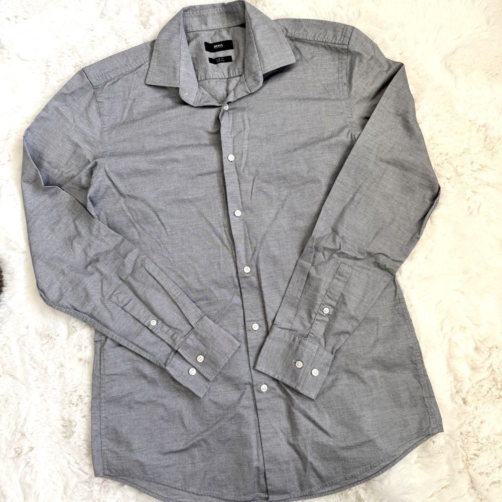 Hugo Boss Slim Fit Stretch Button-Up Dress Shirt M - Grey